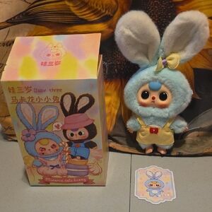 Baby Three Cute Bunny Plush Toy with Blue Outfit